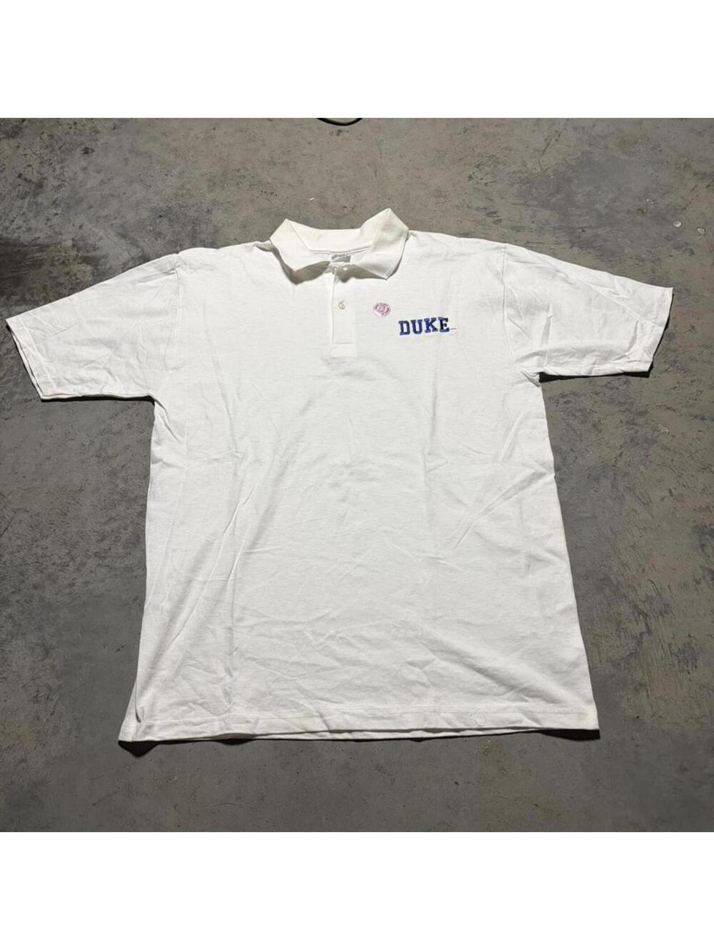 Vintage 90s Duke University Polo Shirt White USA Made Large NOS